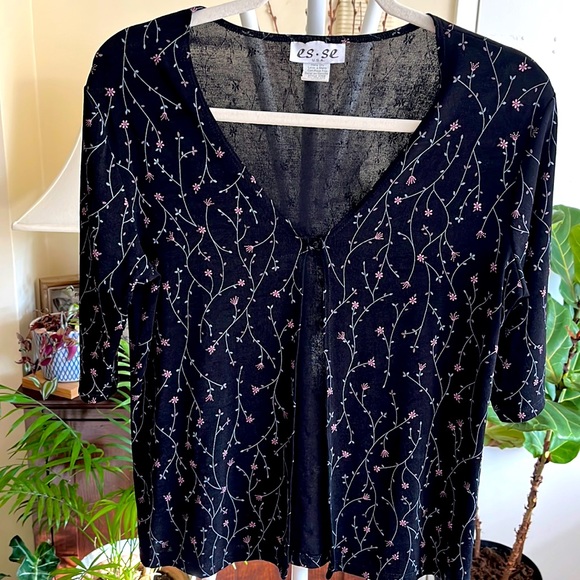 ❤️Floral Vine Print Open Front Short Sleeve Black Shrug or Cardigan-6 or 8P - Picture 2 of 14